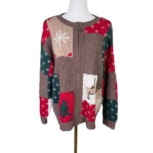 Studio Works Wool Ugly Christmas Zip Sweater US Women's M